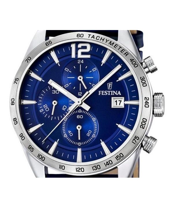 Festina Timeless Chronograph Leather Strap Blue Dial Quartz F16760-3 Men's Watch 2 Festina Timeless Chronograph Leather Strap Blue Dial Quartz F16760-3 Men's Watch