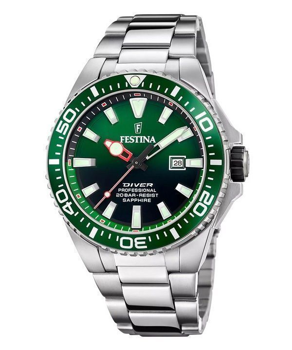 Festina The Originals Stainless Steel Green Dial Quartz Diver's F20663-2 200M Men's Watch 1 Festina The Originals Stainless Steel Green Dial Quartz Diver's F20663-2 200M Men's Watch