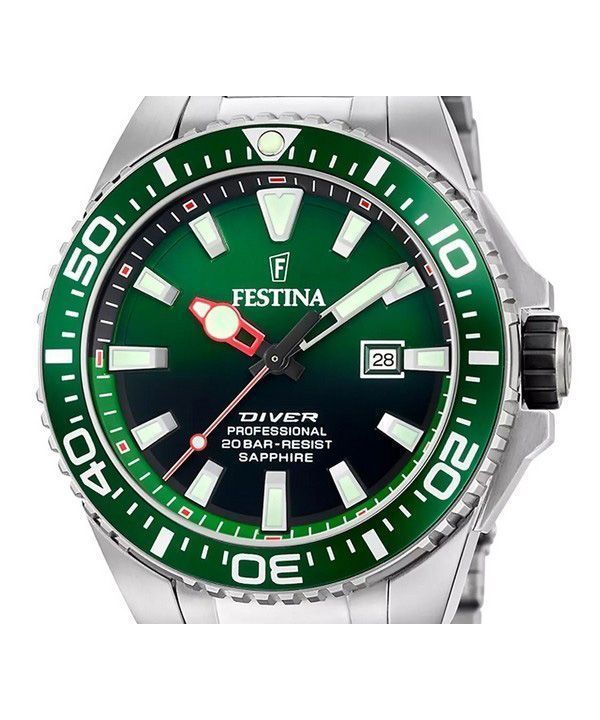 Festina The Originals Stainless Steel Green Dial Quartz Diver's F20663-2 200M Men's Watch 2 Festina The Originals Stainless Steel Green Dial Quartz Diver's F20663-2 200M Men's Watch