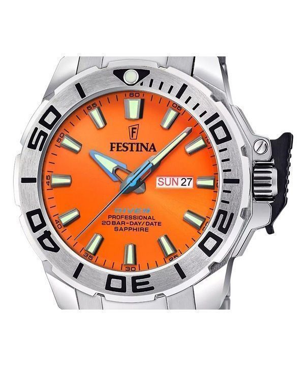 Festina The originals Stainless Steel Orange Dial Quartz Diver's F20665-5 200M Men's Watch 2 Festina The originals Stainless Steel Orange Dial Quartz Diver's F20665-5 200M Men's Watch
