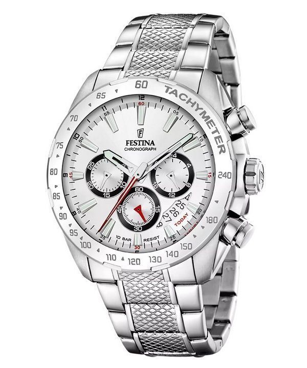 Festina Timeless Chronograph Stainless Steel White Dial Quartz F20668-1 100M Men's Watch 1 Festina Timeless Chronograph Stainless Steel White Dial Quartz F20668-1 100M Men's Watch