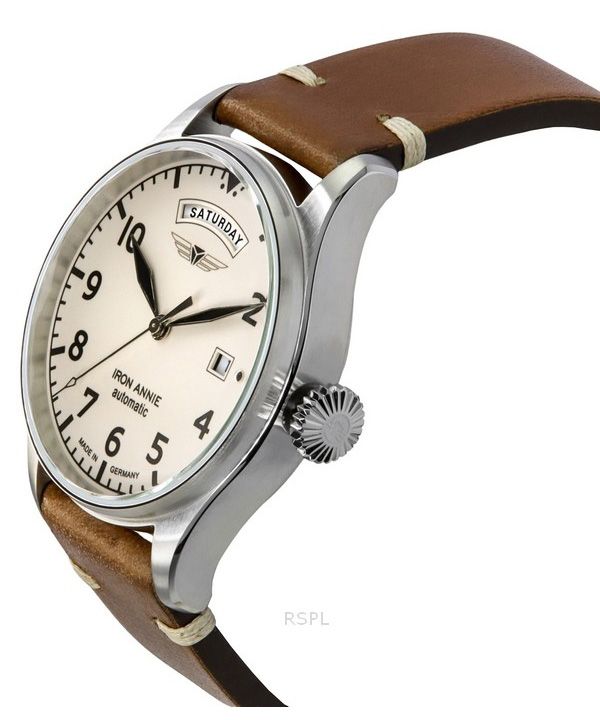 Iron Annie Flight Control Brown Leather Strap Beige Full Luminous Dial Automatic 51643 Men's Watch 3 Iron Annie Flight Control Brown Leather Strap Beige Full Luminous Dial Automatic 51643 Men's Watch