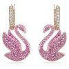Swarovski Swan Pink Crystals And Rose Gold Tone Plated Drop Earrings 5647544 For Women