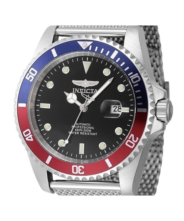 Invicta Pro Diver Stainless Steel Blue And Red Pepsi Bezel Black Dial Automatic Divers 47965 200M Mens Watch - Image 2