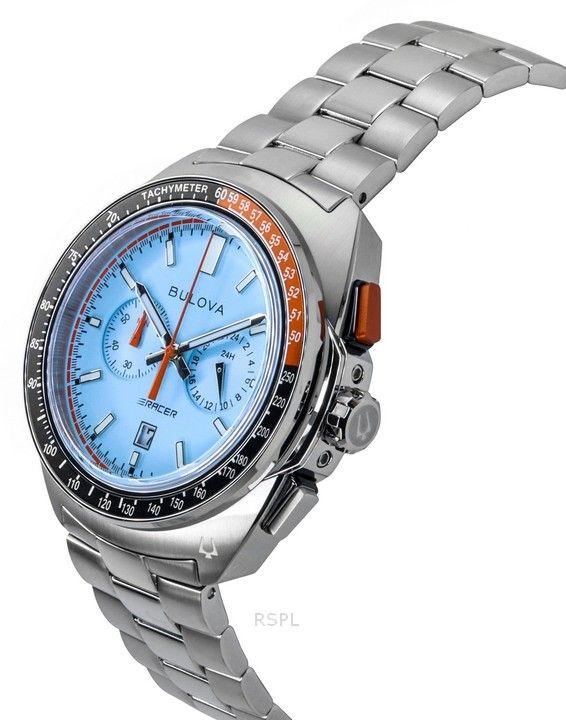Bulova Racer Chronograph Stainless Steel Blue Dial Quartz 98B432 100M Mens Watch 3 Bulova Racer Chronograph Stainless Steel Blue Dial Quartz 98B432 100M Mens Watch