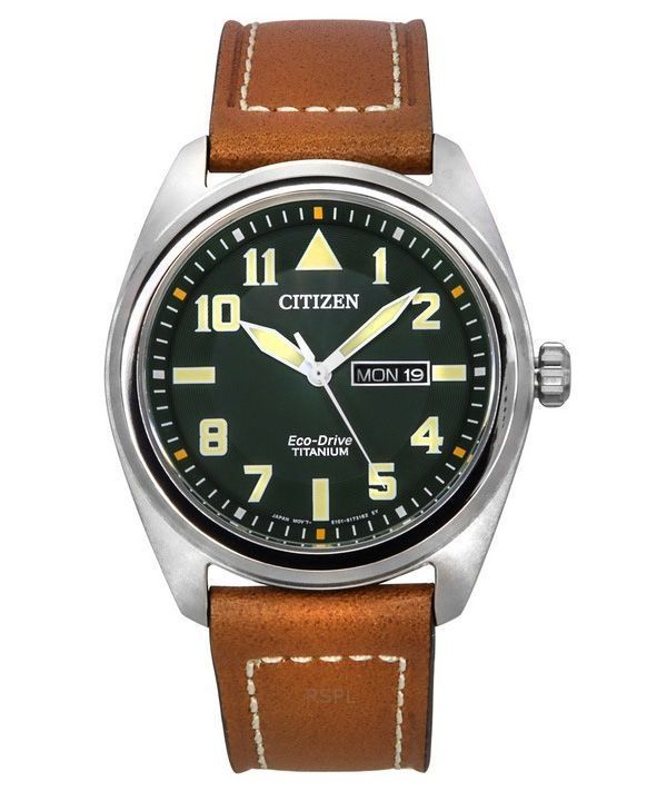 Citizen Eco-Drive Super Titanium Leather Strap Green Dial BM8560-11X 100M Men's Watch 1 Citizen Eco-Drive Super Titanium Leather Strap Green Dial BM8560-11X 100M Men's Watch