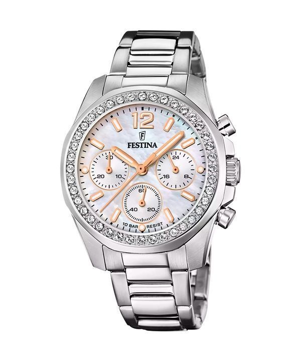 Festina Rainbow Chronograph Crystal Accents Mother Of Pearl Dial Quartz F20606-1 100M Women's Watch 1 Festina Rainbow Chronograph Crystal Accents Mother Of Pearl Dial Quartz F20606-1 100M Women's Watch