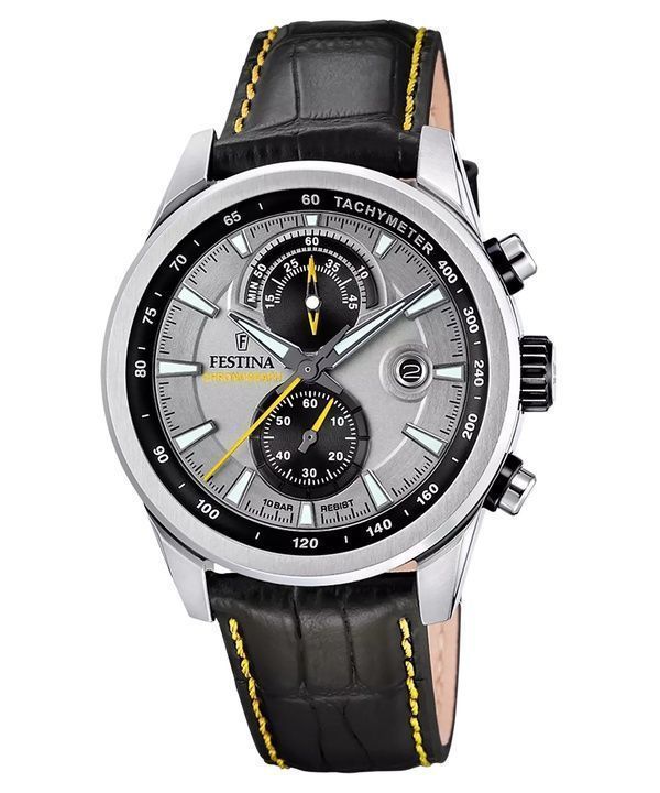 Festina Timeless Chronograph Leather Strap Grey Dial Quartz F20695-4 100M Men's Watch 1 Festina Timeless Chronograph Leather Strap Grey Dial Quartz F20695-4 100M Men's Watch