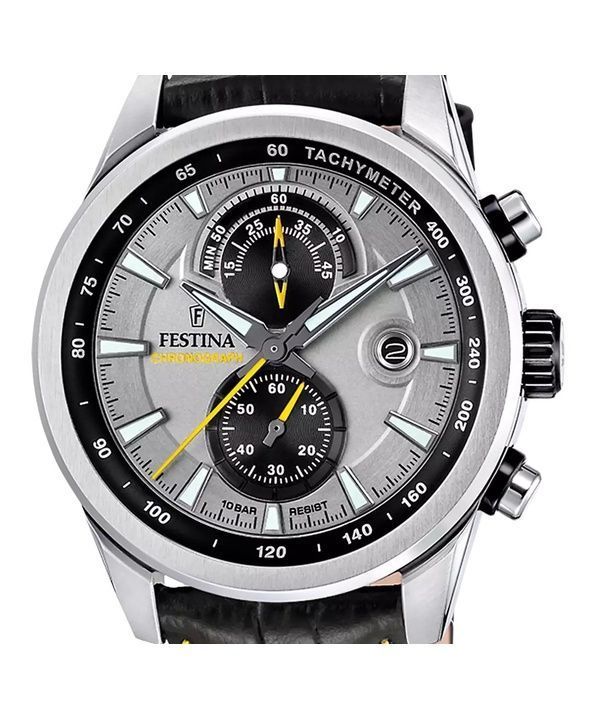 Festina Timeless Chronograph Leather Strap Grey Dial Quartz F20695-4 100M Men's Watch 2 Festina Timeless Chronograph Leather Strap Grey Dial Quartz F20695-4 100M Men's Watch