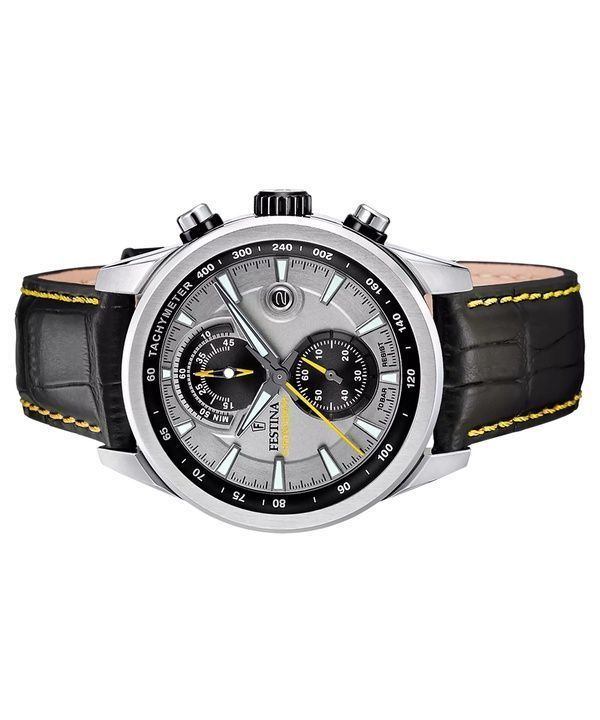 Festina Timeless Chronograph Leather Strap Grey Dial Quartz F20695-4 100M Men's Watch 3 Festina Timeless Chronograph Leather Strap Grey Dial Quartz F20695-4 100M Men's Watch