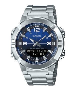 Casio Analog Digital Combination Stainless Steel Blue Dial Quartz AMW-870DA-2A1V Men's Watch