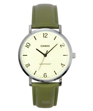 Casio Standard Analog Green Leather Strap White Dial Quartz MTP-VT03L-7B Men's Watch