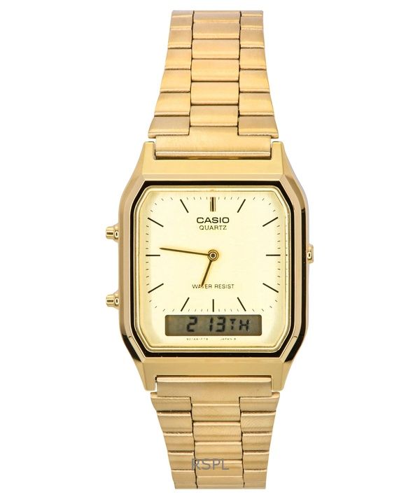 Refurbished Casio Analog Digital Gold Dial Quartz AQ-230GA-9DMQYES Men's Watch