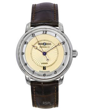 Zeppelin Friedrichshafen Leather Strap Gold Tone Dial Automatic 85565 Men's Watch