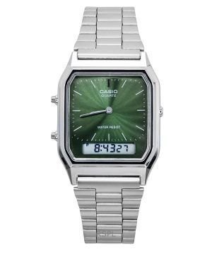 Casio Vintage Analog Digital Green Dial Dual Time Quartz AQ-230A-3AMQY Unisex Watch