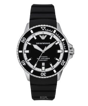 Emporio Armani Sea Explorer Silicone Strap Black Dial Automatic Divers AR60078 200M Mens Watch