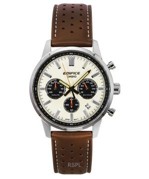 Casio Edifice Analog Chronograph Leather Strap Cream Dial Quartz EFR-575L-7A 100M Mens Watch