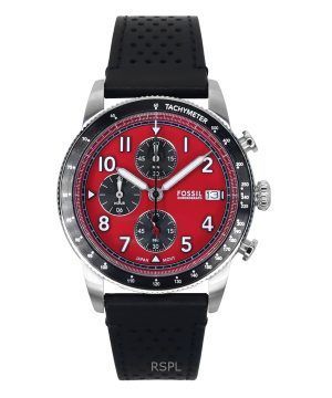 Fossil Sport Tourer Chronograph Leather Strap Red Dial Quartz FS6086 Mens Watch
