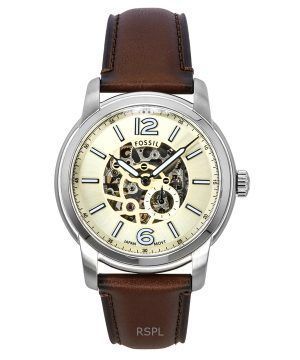 Fossil Heritage Brown Leather Strap Cream Skeleton Dial Automatic ME3264 Mens Watch