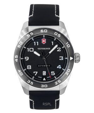 Victorinox Swiss Army Leather Strap Black Dial Automatic 242044 100M Mens Watch