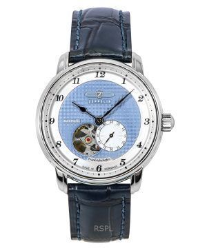 Zeppelin Friedrichshafen Leather Strap Blue Open Heart Dial Automatic 85663 Mens Watch