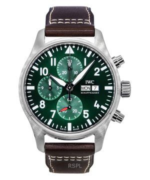 IWC Pilots Chronograph Leather Strap Green Dial Automatic IW378005 100M Mens Watch