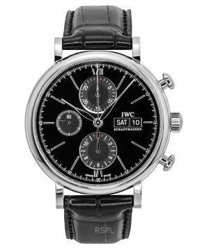 IWC Portofino Chronograph Leather Strap Black Dial Automatic IW391029 Mens Watch