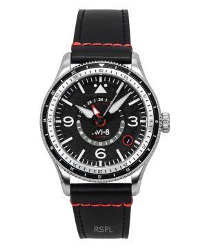 AVI-8 Flyboy Airmaster GMT Leather Strap Engine Black Dial Automatic AV-4128-01 Men's Watch