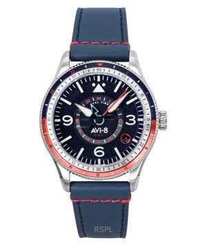 AVI-8 Flyboy Airmaster GMT Cockpit Blue Leather Strap Blue Dial Automatic AV-4128-04 Men's Watch
