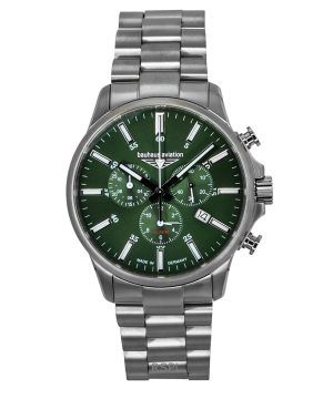 Bauhaus Aviation Chronograph Titanium Green Dial Quartz 2880M4 100M Men's Watch