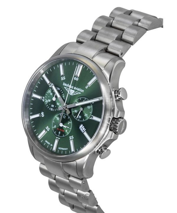 Bauhaus Aviation Chronograph Titanium Green Dial Quartz 2880M4 100M Men's Watch