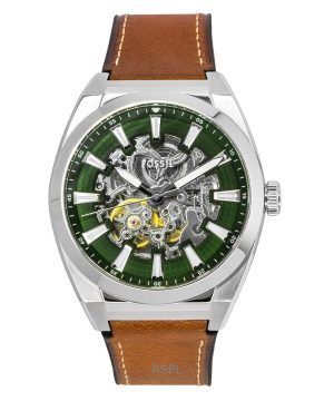 Fossil Everett Brown Leather Strap Green Skeleton Dial Automatic ME3261 Men's Watch