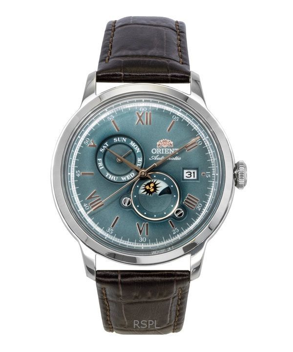 Orient Classic Sun and Moon Leather Strap Green Dial Automatic RA-AK0805E Men's Watch