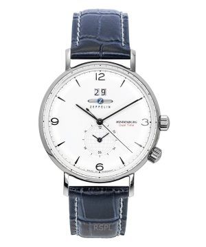 Zeppelin Hindenburg Blue Leather Strap White Dial Quartz 80441 Men's Watch