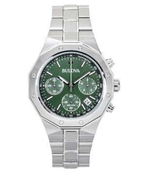 Bulova Octagon Prestige Chronograph Stainless Steel Green Dial Quartz 96B409 100M Men's Watch