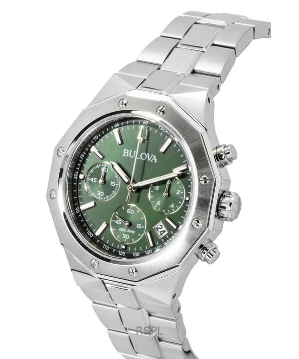 Bulova Octagon Prestige Chronograph Stainless Steel Green Dial Quartz 96B409 100M Men's Watch 3 Bulova Octagon Prestige Chronograph Stainless Steel Green Dial Quartz 96B409 100M Men's Watch