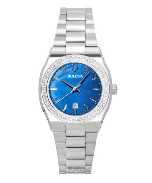 Bulova Surveyor Stainless Steel Diamond Accents Blue Mother Of Pearl Dial Quartz 96R246 Women's Watch
