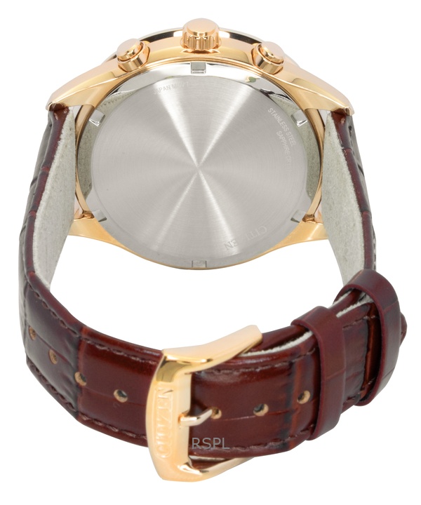 Citizen Eco-Drive Chronograph Leather Strap Brown Dial AT2573-07X 100M Men's Watch 4 Citizen Eco-Drive Chronograph Leather Strap Brown Dial AT2573-07X 100M Men's Watch