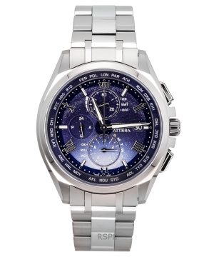 Citizen Attesa Limited Edition Chronograph Super Titanium Blue Dial Eco-Drive AT8240-66L 100M Men's Watch