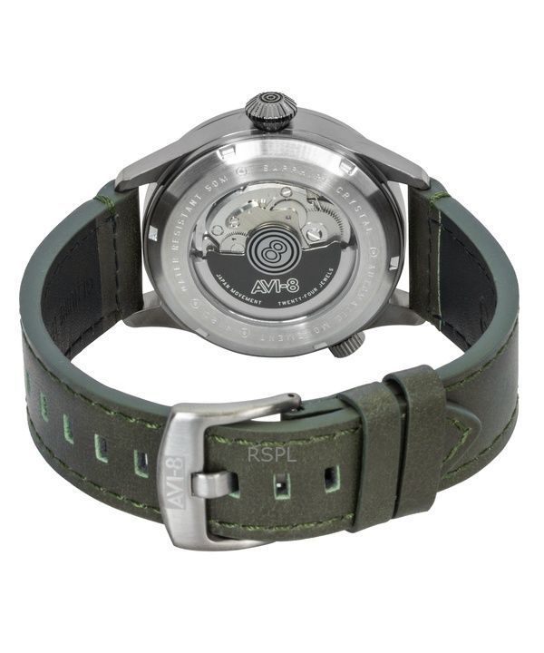 AVI-8 Flyboy Wingman Worldtimer GMT Leather Strap Green Dial Automatic AV-4120-05 Men's Watch