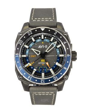 AVI-8 Hawker Hunter Atlas GMT Leather Strap Mist Grey Dial Automatic AV-4122-04 Men's Watch