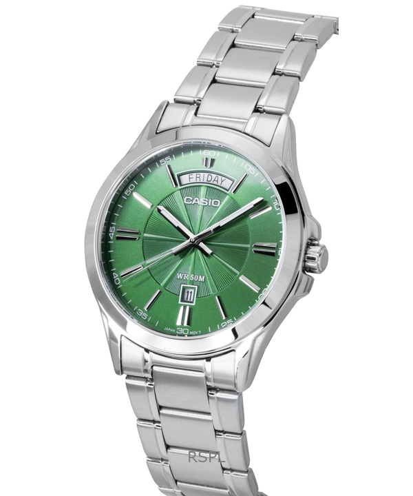 Casio Standard Analog Stainless Steel Green Dial Quartz MTP-1381D-3AV Men's Watch 3 Casio Standard Analog Stainless Steel Green Dial Quartz MTP-1381D-3AV Men's Watch
