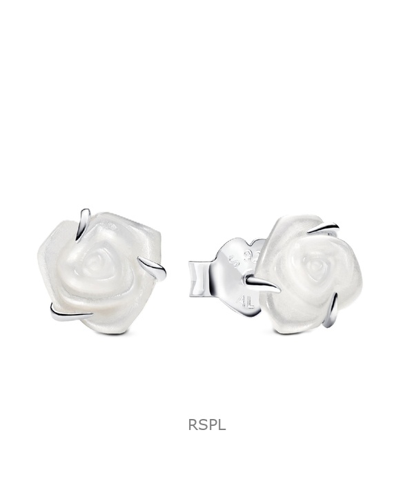 Pandora White Rose In Bloom Stud Earring With White Bioresin P-293209C01 For Women