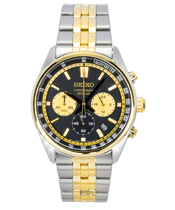Seiko Conceptual Chronograph Two Tone Stainless Steel Black Dial Quartz SSB430P1 100M Men's Watch
