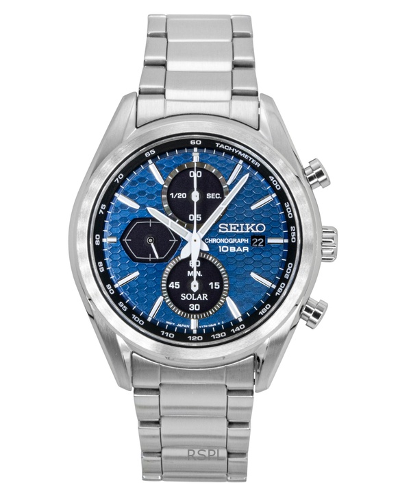 Seiko Chronograph Stainless Steel Blue Dial Solar SSC801P1 100M Men's Watch