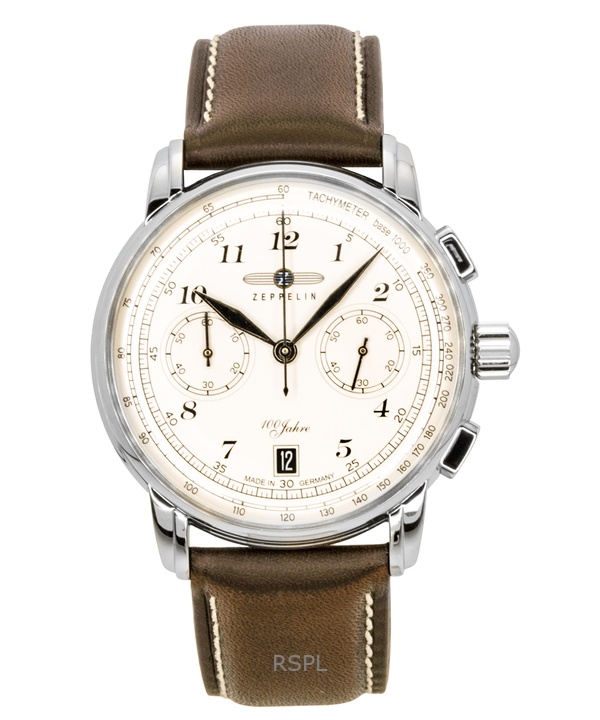 Zeppelin 100 Jahre Chronograph Leather Strap Beige Dial Quartz 76746 Men's Watch