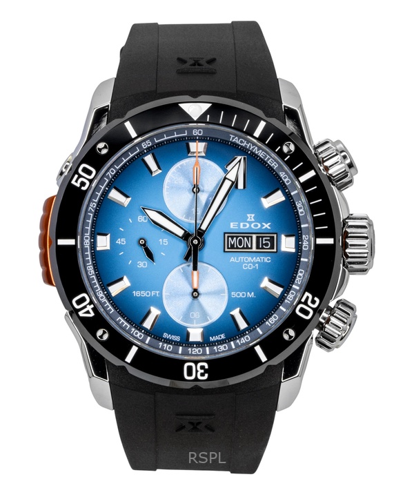 Edox CO-1 Chronograph Rubber Strap Blue Dial Automatic Diver's 01128-3NOCA-BUIDN 500M Men's Watch