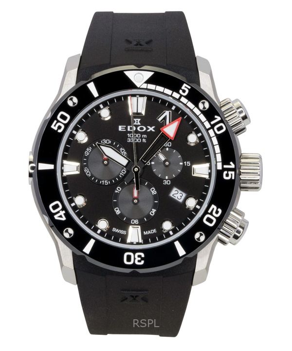 Edox CO-1 Chronograph Rubber Strap Black Dial Quartz Diver's 10242-TIN-NIN 1000M Men's Watch