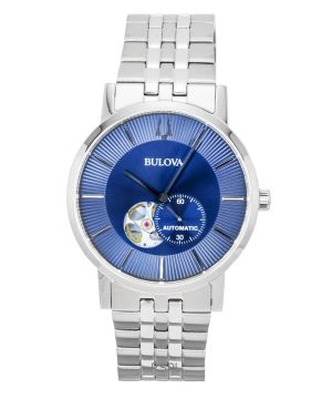 Bulova American Clipper Stainless Steel Open Heart Blue Dial Automatic 96A247 Men's Watch