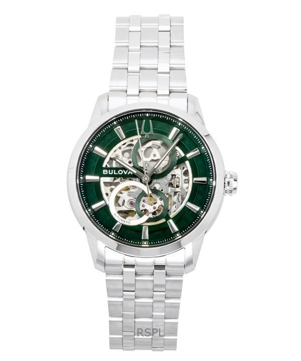 Bulova Sutton Stainless Steel Green Skeleton Automatic 96A329 Men's Watch